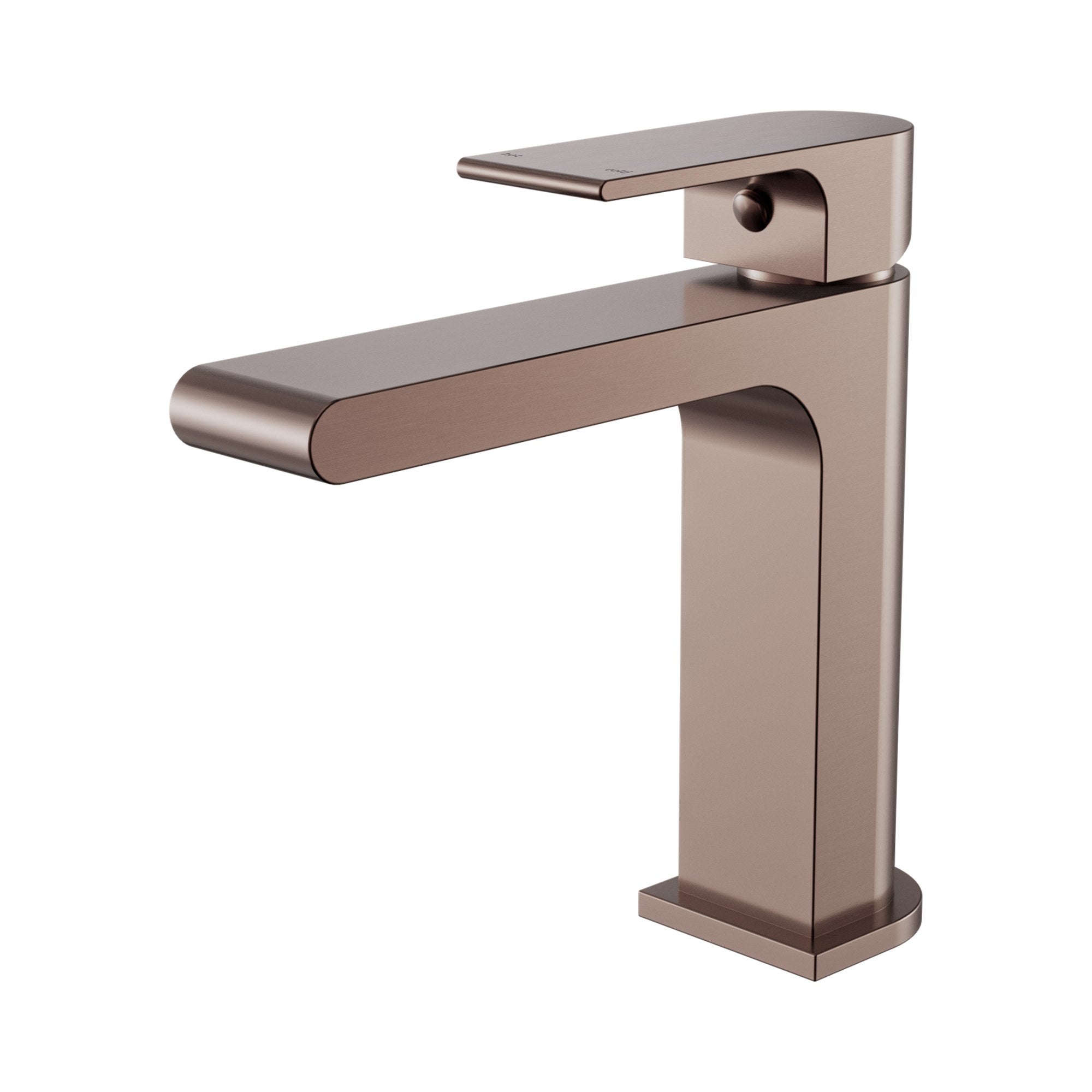 Nero Bianca basin mixer in brushed bronze with straight spout and square base, isolated on white background