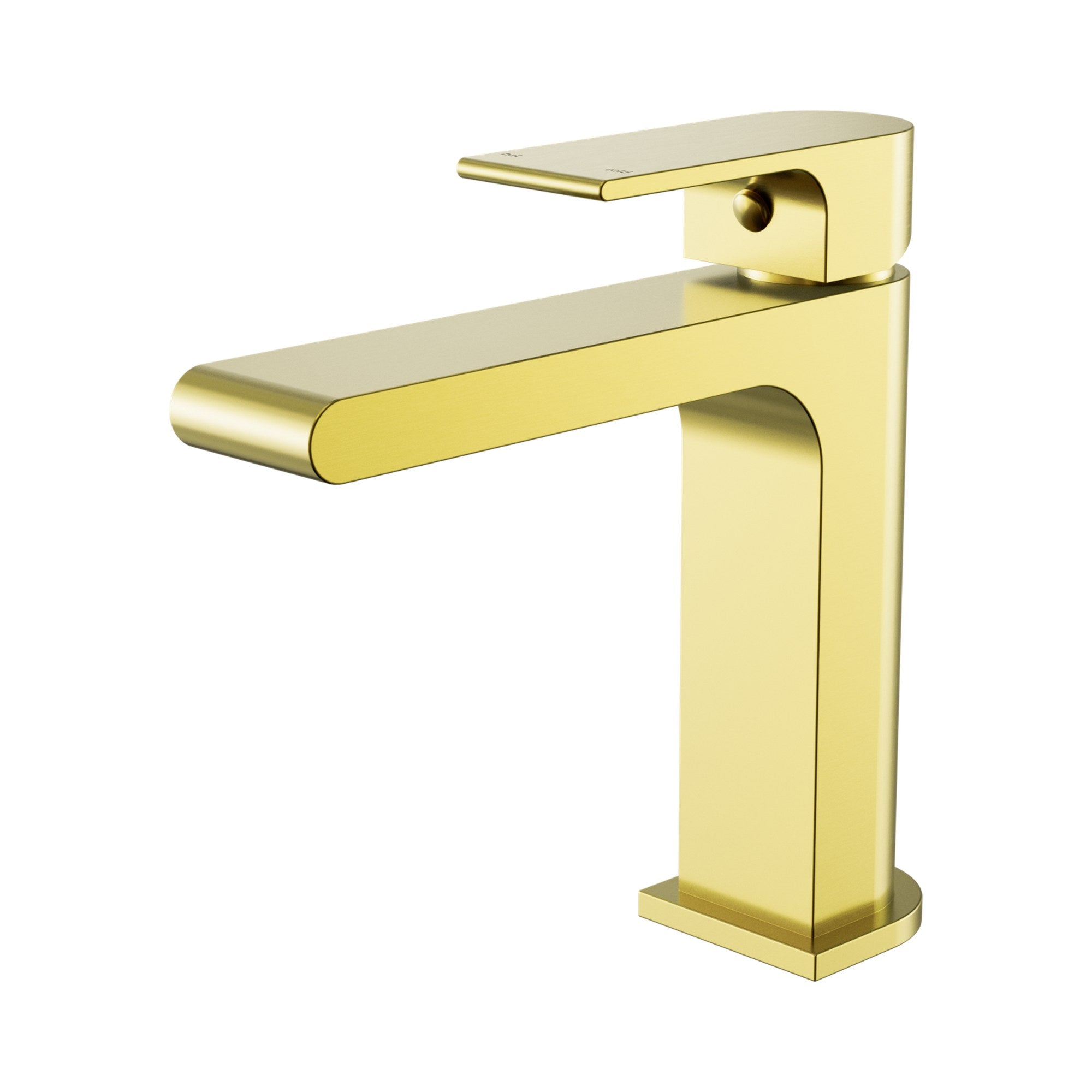 Nero Bianca basin mixer tap in brushed gold with straight spout, shown on white background