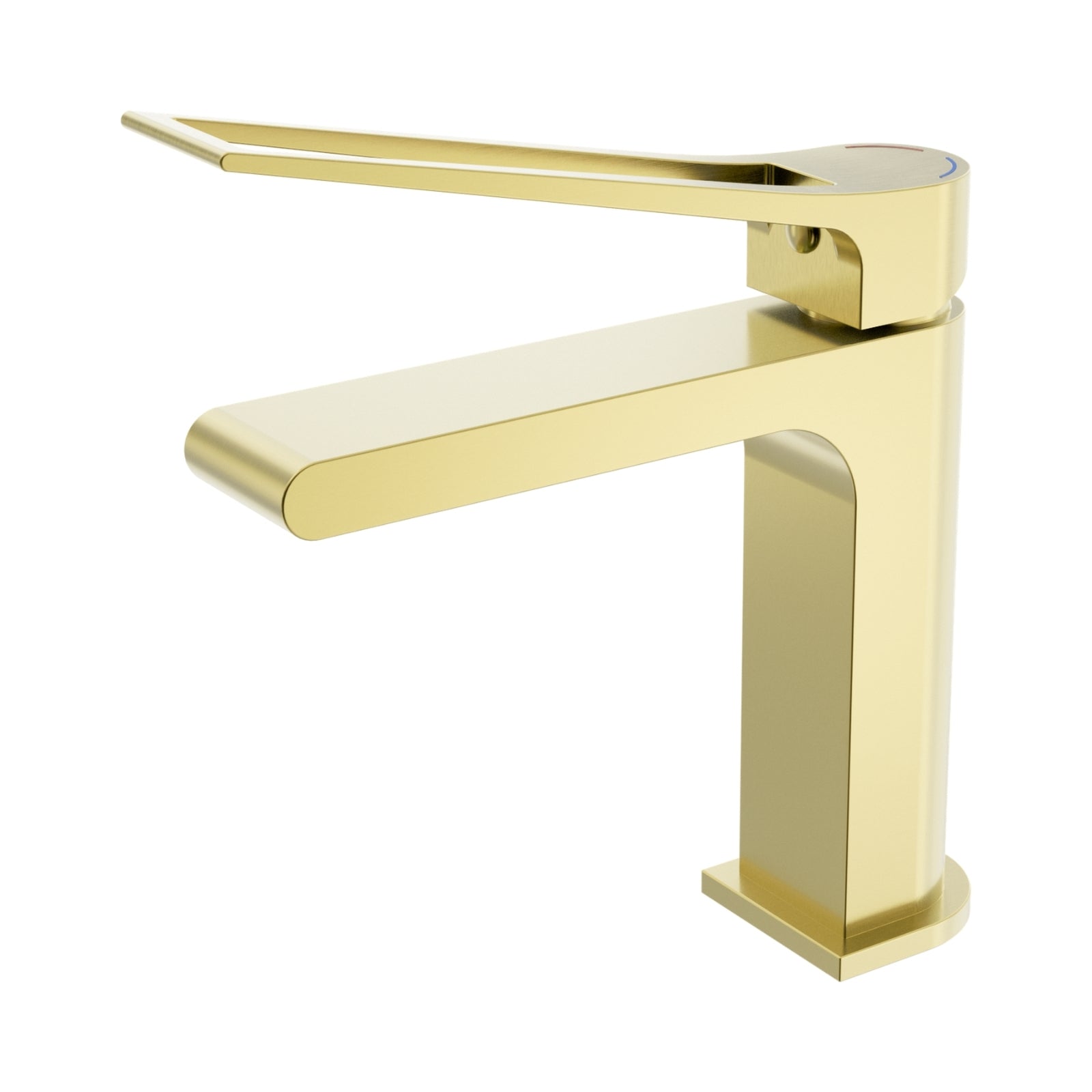Nero Bianca Care basin mixer in brushed gold, modern wall-mounted style with long lever spout on white background