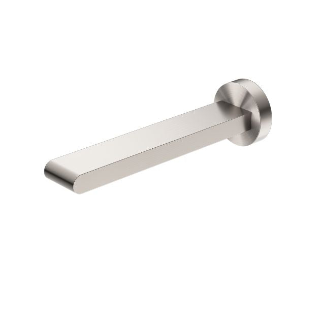 Nero Bianca fixed basin/bath spout in brushed nickel, wall-mounted with round backplate and squared 200mm reach