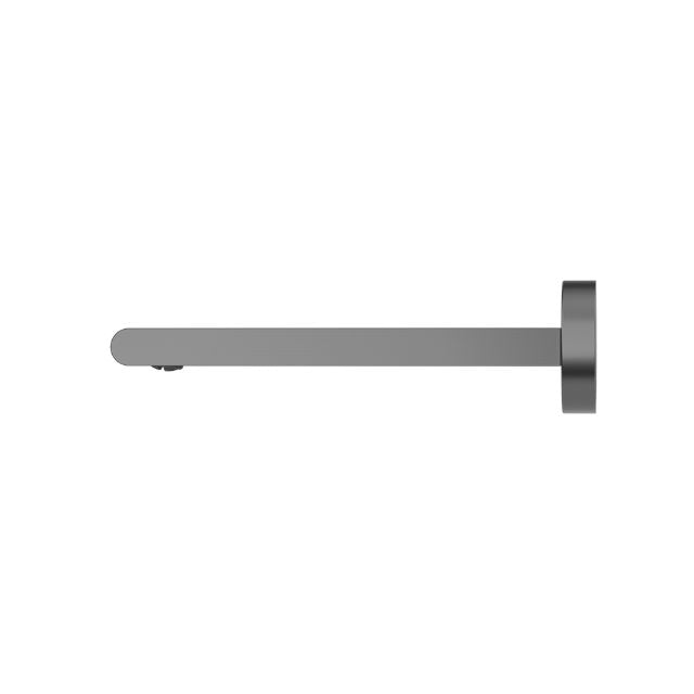 Nero Bianca fixed basin/bath spout, gun metal, side view with 200mm straight wall-mounted design