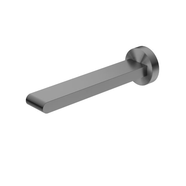 Nero Bianca fixed basin/bath spout in gun metal, wall-mounted, modern square design, side view on white background