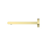 Nero Bianca fixed basin/bath spout in brushed gold, wall-mounted, 240mm with round plate side view