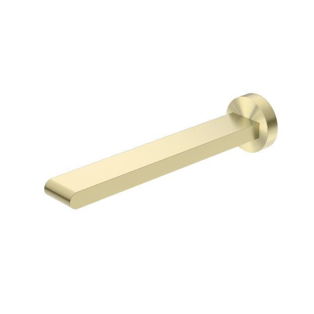 Nero Bianca fixed basin/bath spout in brushed gold, wall-mounted with square profile and round backplate