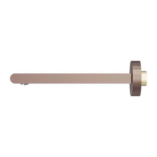 Nero Bianca fixed bath spout in brushed bronze, wall-mounted with round plate, side view