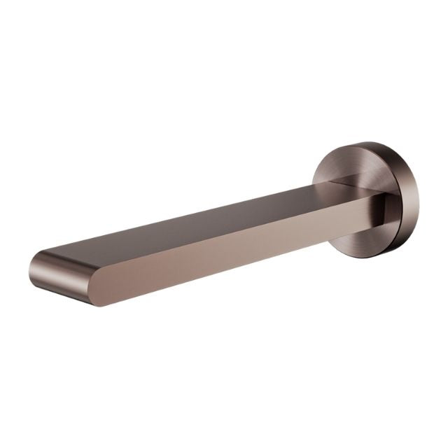 Nero Bianca fixed bath spout in brushed bronze, wall-mounted rectangular brass spout with round plate on white background