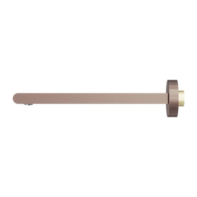 Nero Bianca fixed bath spout in brushed bronze, wall-mounted with round plate and long 240mm reach