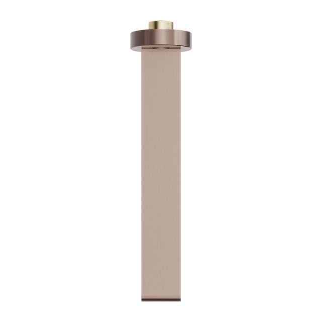 Nero Bianca fixed bath spout in brushed bronze, wall-mounted brass tap with round plate, front view, 240mm reach