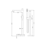 Nero Bianca freestanding bath mixer technical drawing, floor-mounted tap with hand shower, brushed bronze, dimensions shown