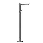 Nero Bianca freestanding bath mixer with hand shower in gun metal, floor-mounted tap shown on white background