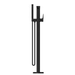 Nero Bianca freestanding bath mixer with hand shower in matte black, floor mounted on round base