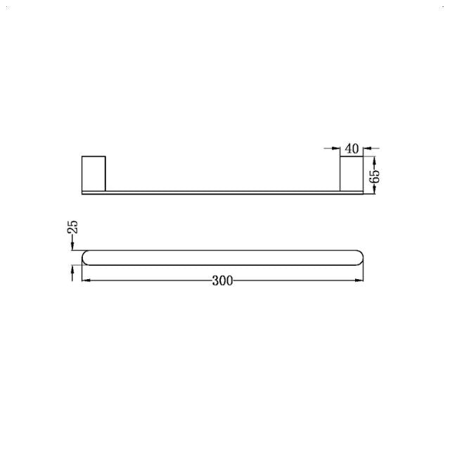 Technical drawing of Nero Bianca hand towel rail in brushed bronze, showing dimensions and side/front views