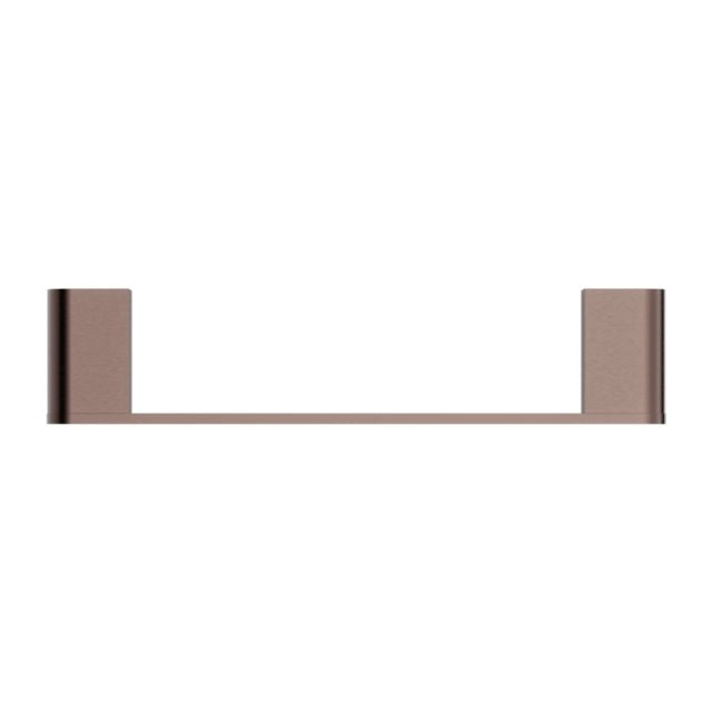 Nero Bianca brushed bronze hand towel rail, slim rectangular wall-mounted bathroom accessory on white background