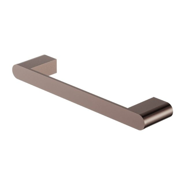 Nero Bianca brushed bronze hand towel rail with slim contemporary rectangular profile on white background