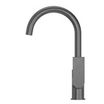 Nero Bianca gooseneck kitchen mixer tap in gun metal finish, single lever and tall curved spout, front view