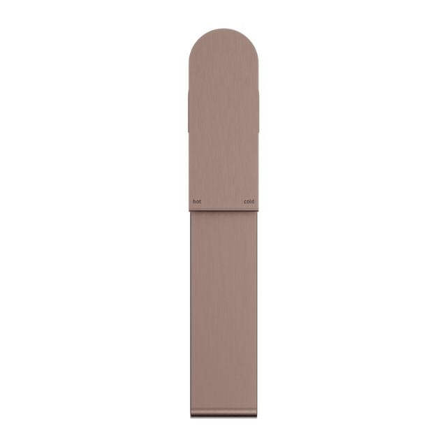 Nero Bianca Mid Tall Basin Mixer in brushed bronze, front view with tall rounded rectangular profile