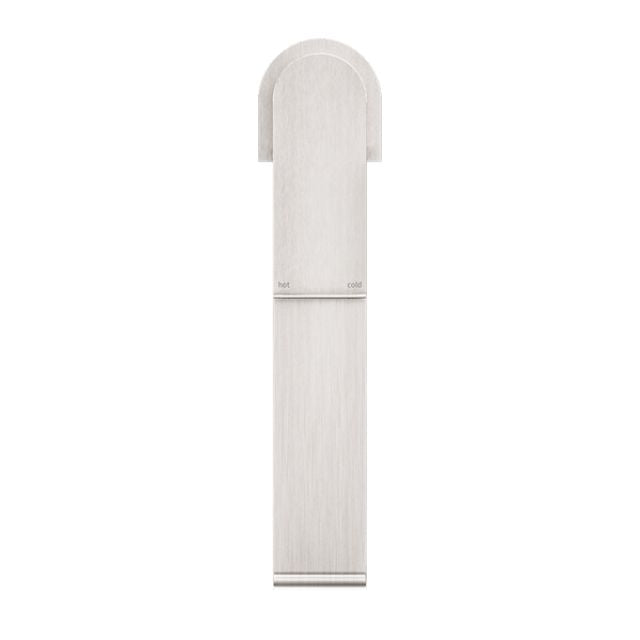 Nero Bianca mid tall basin mixer in brushed nickel, front view, with curved top and slim rectangular body