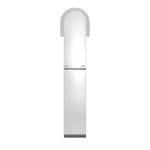 Nero Bianca mid tall basin mixer tap in chrome, front view with rounded top handle and hot/cold markers on a slim rectangular body