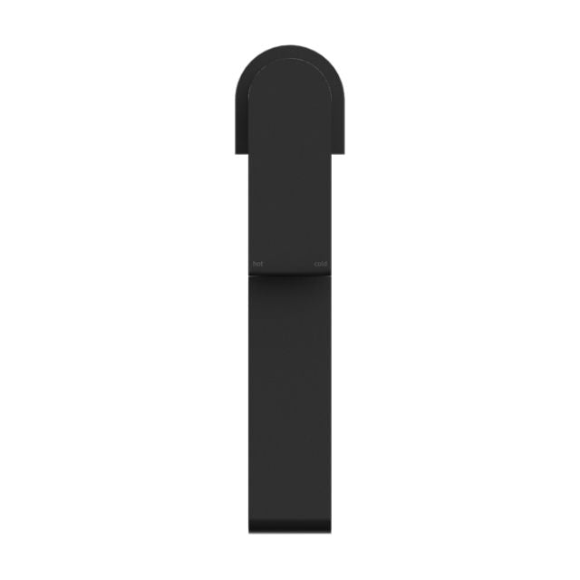 Nero Bianca mid tall basin mixer tap in matte black, front view, with rounded spout and slim rectangular body
