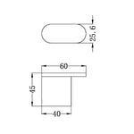 Technical drawing of Nero Bianca robe hook, showing 60mm height and 45mm projection in brushed bronze finish