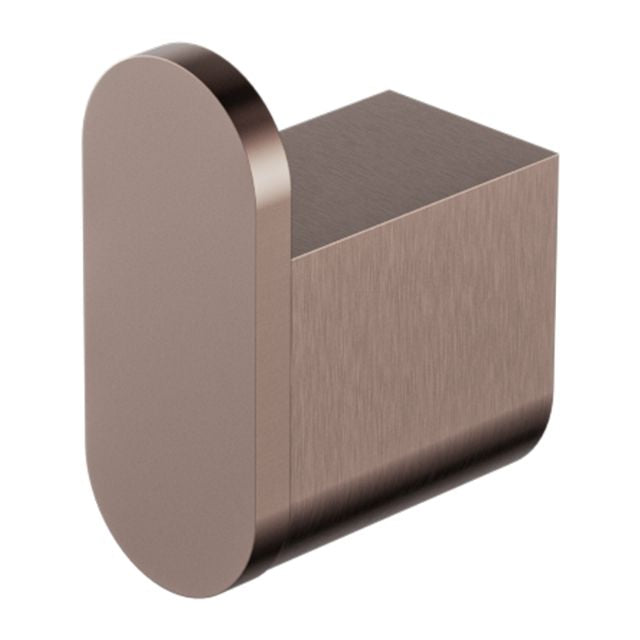 Nero Bianca robe hook in brushed bronze, wall-mounted bathroom accessory, rounded rectangular design