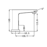 Nero Bianca Sensor Tap chrome technical drawing showing side profile and dimensions, hob mounted basin mixer with 140mm overall height