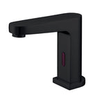 Nero Bianca sensor basin mixer tap in matte black, hob mounted with rectangular body and curved spout.