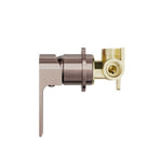 Nero Bianca shower mixer trim and body in brushed bronze, side view, with round 60mm wall plate and lever handle