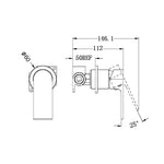 Technical drawing of Nero Bianca shower mixer with 60mm round plate and side view dimensions, showing 25° lever angle