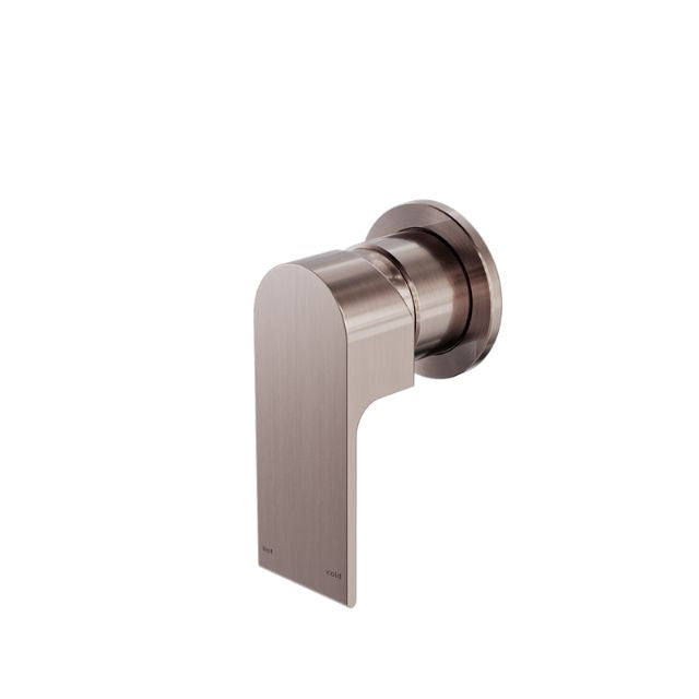 Nero Bianca shower mixer with 60mm round wall plate in brushed bronze, single lever wall-mounted tap for bathroom showers