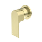 Nero Bianca shower mixer in brushed gold, 80mm plate, wall-mounted single lever tap on white background