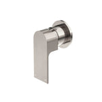 Nero Bianca shower mixer in brushed nickel, wall-mounted with 80mm round plate and slim lever handle on white background