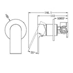Nero Bianca shower mixer technical drawing, 80mm round plate and single lever, matte black, with dimensions shown