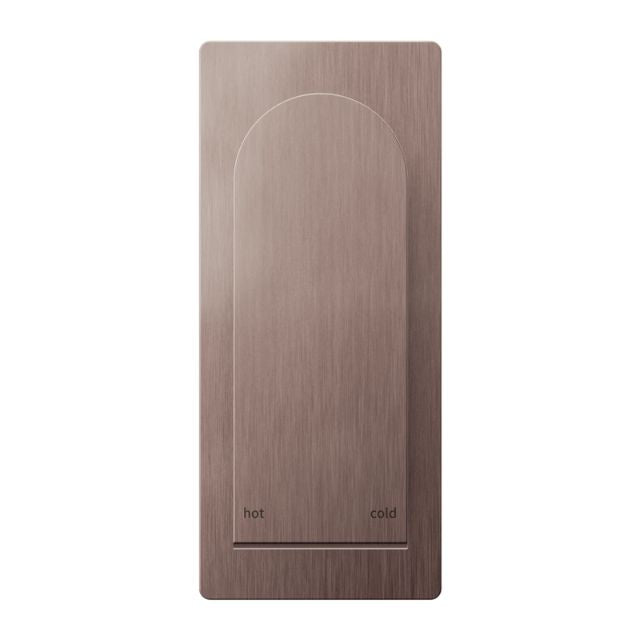 Nero Bianca shower mixer trim plate in brushed bronze, rectangular wall-mounted mixer with hot and cold markings