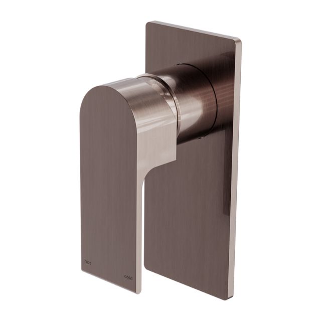 Nero Bianca wall-mounted shower mixer in brushed bronze with rectangular plate and single lever handle