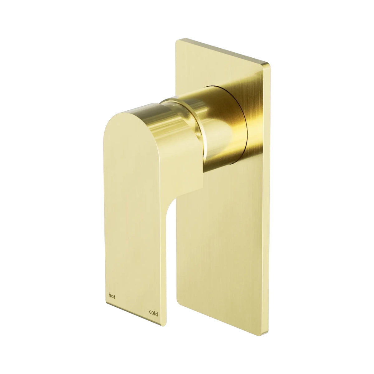 Nero Bianca wall-mounted shower mixer in brushed gold, with a square backplate and single lever handle on white background