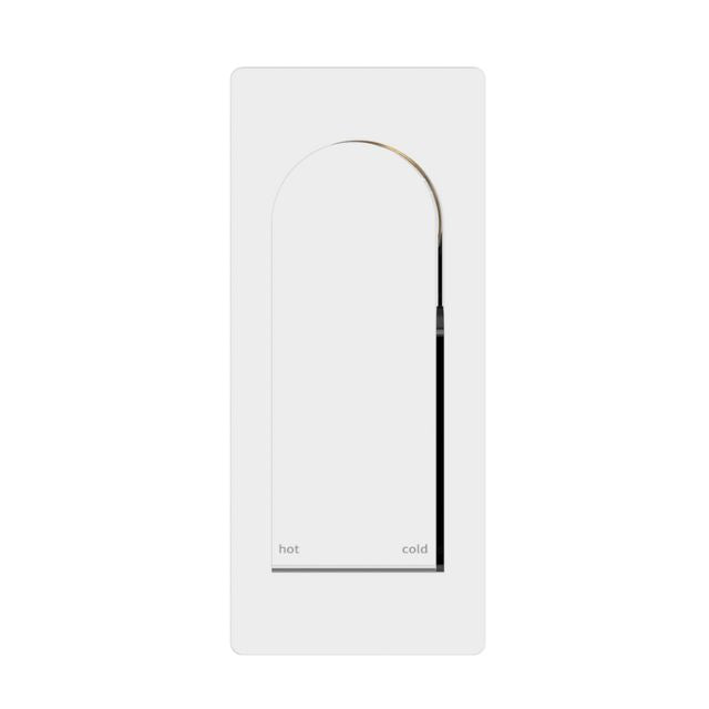 Nero Bianca chrome shower mixer wall plate, rectangular with arched cut-out temperature indicator