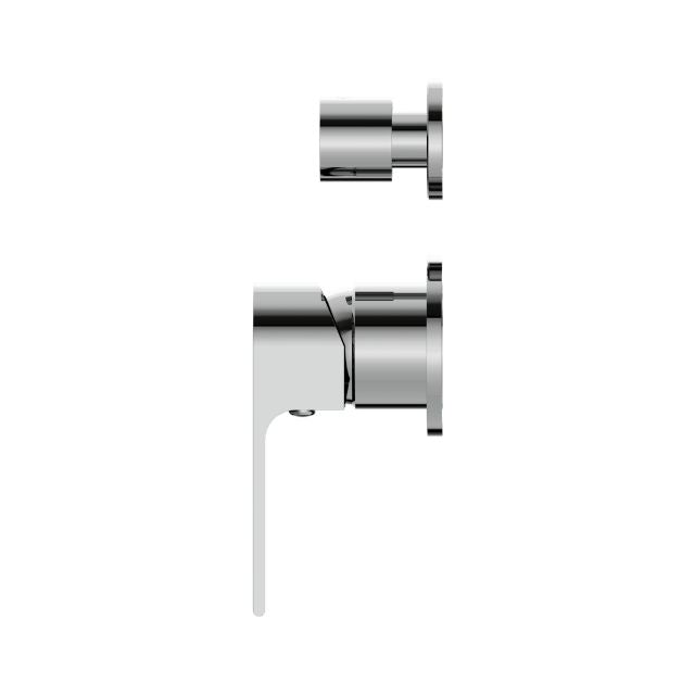 Nero Bianca chrome shower mixer with diverter and separate back plate, side view