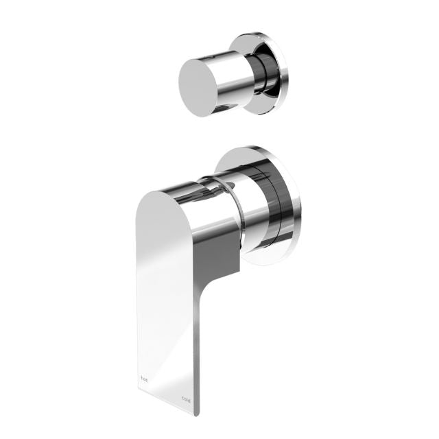 Nero Bianca chrome shower mixer with diverter and separate round back plate, wall-mounted tap set