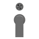 Nero Bianca gun metal shower mixer with separate round back plate and tall wall-mounted lever handle, front view