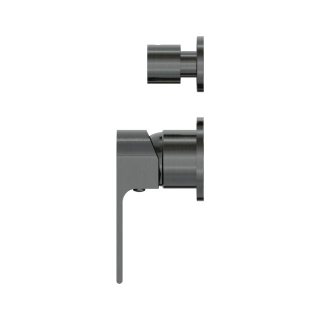 Nero Bianca shower mixer with diverter and separate back plate in gun metal, side view