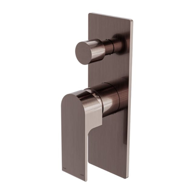 Nero Bianca wall-mounted shower mixer with divertor in brushed bronze, rectangular backplate and lever handle