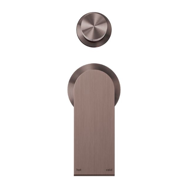 Nero Bianca wall-mounted shower mixer with divertor and separate round back plate, brushed bronze, vertical