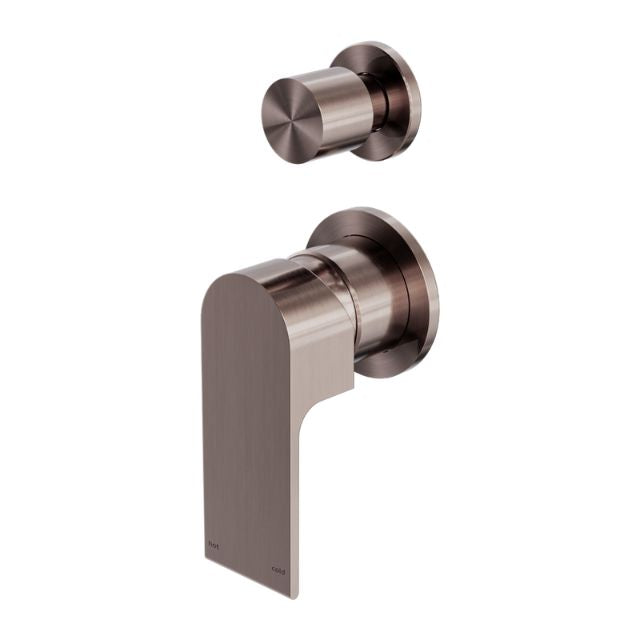 Nero Bianca shower mixer with diverter and separate back plate in brushed bronze, wall-mounted round trim set