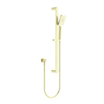 Nero Bianca brushed gold shower rail with hand shower and hose, wall-mounted rail shower on white background