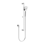 Nero Bianca wall-mounted shower rail in chrome with hand shower and hose on a white background