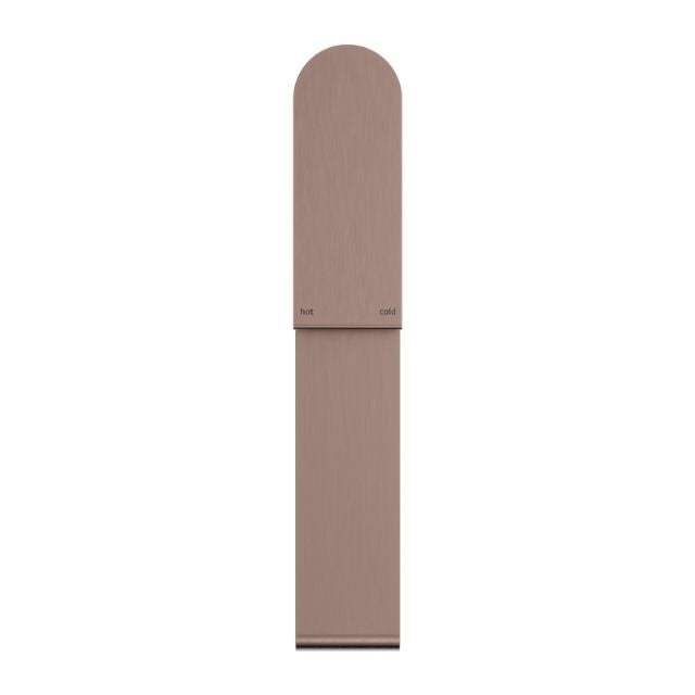 Nero Bianca tall basin mixer in brushed bronze, front view with rounded top and slim rectangular body