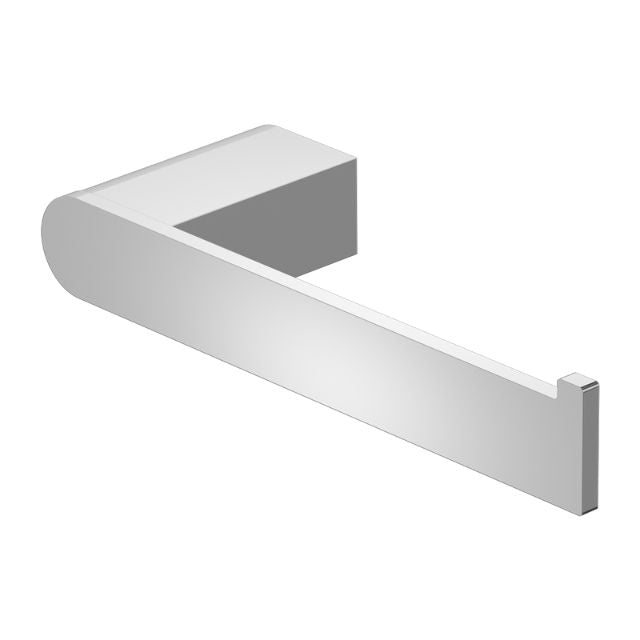 Nero Bianca chrome toilet roll holder in a wall-mounted side view, showing the sleek stainless steel arm and rounded bracket