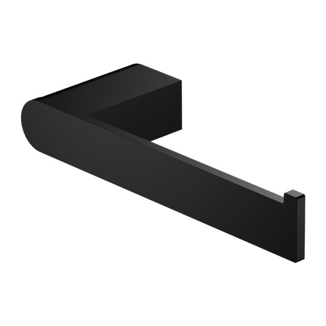 Nero Bianca matte black toilet roll holder with modern wall-mounted rectangular arm and concealed backplate