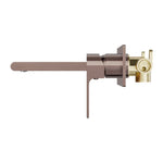 Nero Bianca wall basin/bath mixer in brushed bronze, side view showing the spout and wall-mount body
